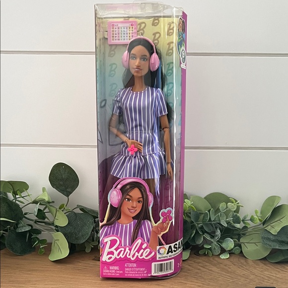 Barbie Other - Barbie Fashionista Doll #245 in Purple Stripped Dress, Autistic Barbie